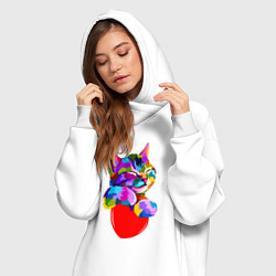 Женское худи-платье РАДУЖНЫЙ КОТИК RAINBOW KITTY, цвет: белый — фото 2