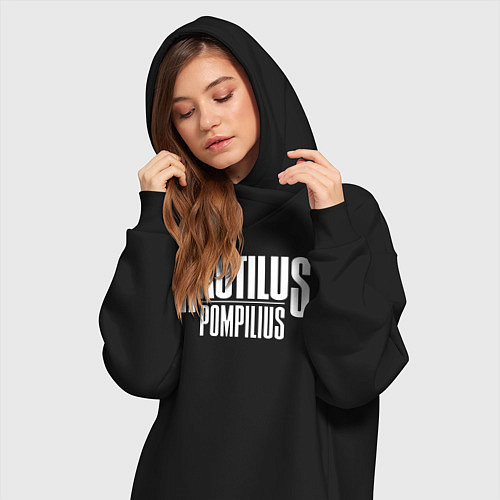 Женская толстовка-платье Nautilus Pompilius логотип / Черный – фото 3
