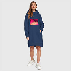 Женское худи-платье Бежево-малиновый абстрактный, цвет: тёмно-синий — фото 2