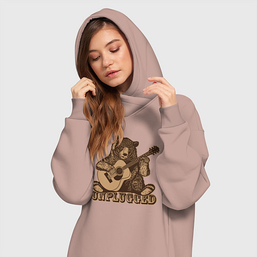 Женская толстовка-платье Медведь играет на гитаре / Пыльно-розовый – фото 3