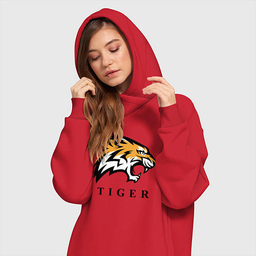 Женская толстовка-платье Тигр - Tiger / Красный – фото 3