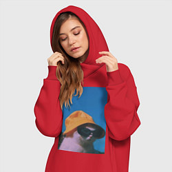 Женское худи-платье Котик в шляпе и очках, цвет: красный — фото 2