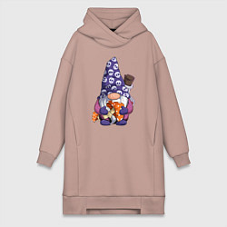 Женское худи-платье Гном с мухомором, цвет: пыльно-розовый