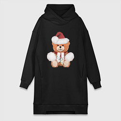 Женское худи-платье Новогодний медвежонок, цвет: черный