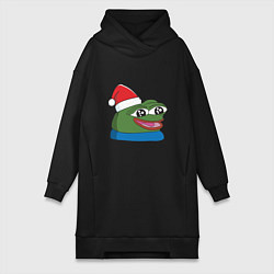 Женское худи-платье Pepe, pepe happy, Пепе хеппи, pepe happy new year, цвет: черный