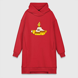 Женское худи-платье The Beatles Yellow Submarine в дудл стиле, цвет: красный