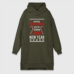 Женское худи-платье Happy 2022 NY, цвет: хаки