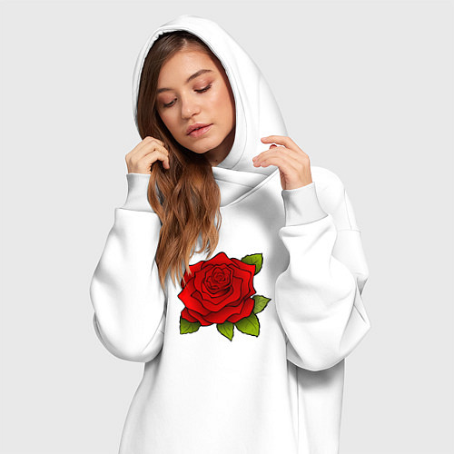 Женская толстовка-платье Красная роза Рисунок / Белый – фото 3