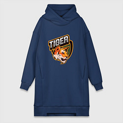 Женское худи-платье Тигр Tiger логотип, цвет: тёмно-синий