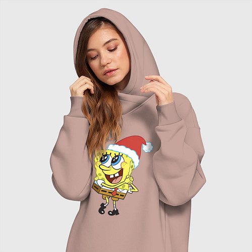 Женская толстовка-платье Рождественский Спанч Боб / Пыльно-розовый – фото 3