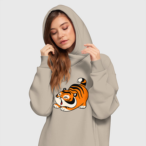 Женская толстовка-платье Милый тигренок cute tiger / Миндальный – фото 3