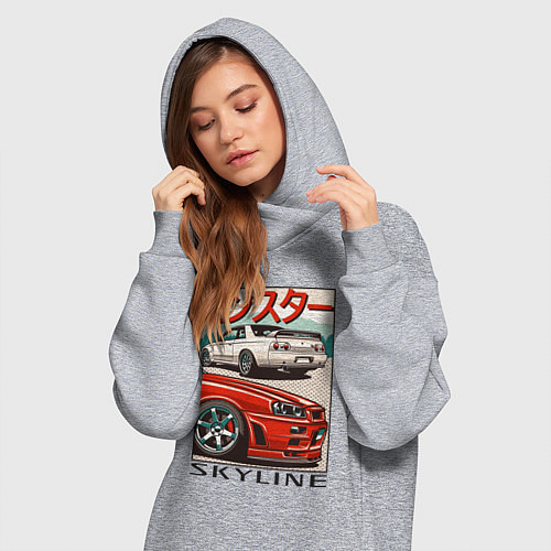 Женская толстовка-платье Nissan Skyline Ниссан Скайлайн / Меланж – фото 3