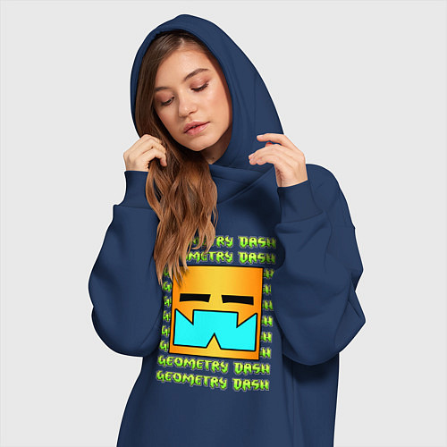 Женская толстовка-платье GEOMETRY DASH КЛАССИКА УРОВЕНЬ / Тёмно-синий – фото 3