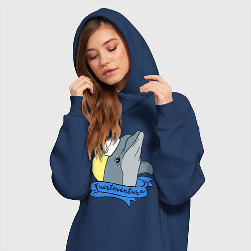 Женская толстовка-платье Дельфин на фоне солнца / Тёмно-синий – фото 3