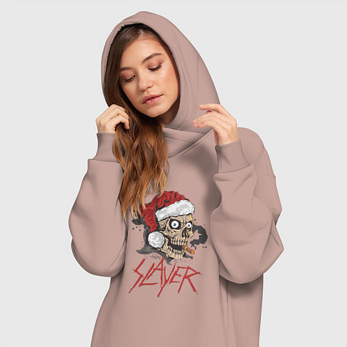 Женская толстовка-платье SLAYER SKULL SANTA NEW YEAR / Пыльно-розовый – фото 3