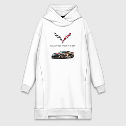 Женское худи-платье Chevrolet Corvette - Motorsport racing team, цвет: белый