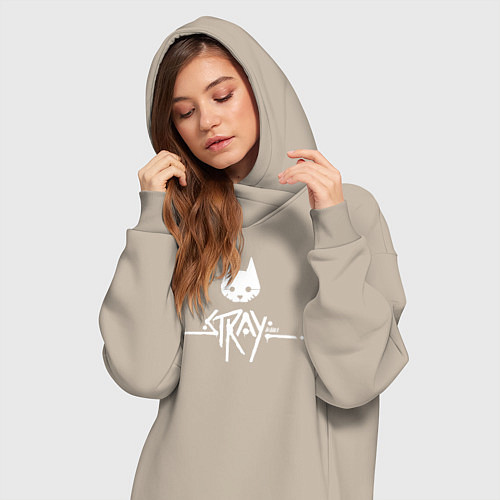 Женская толстовка-платье Stray: White Logo / Миндальный – фото 3