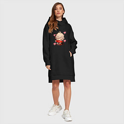 Женское худи-платье Маленький Казуха ест геншин импакт, цвет: черный — фото 2
