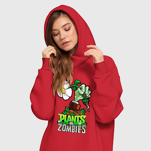 Женская толстовка-платье Plants vs Zombies рука зомби / Красный – фото 3