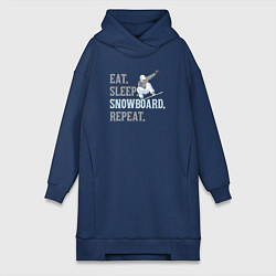 Женское худи-платье Ешь Спи Сноуборд Повторить, цвет: тёмно-синий