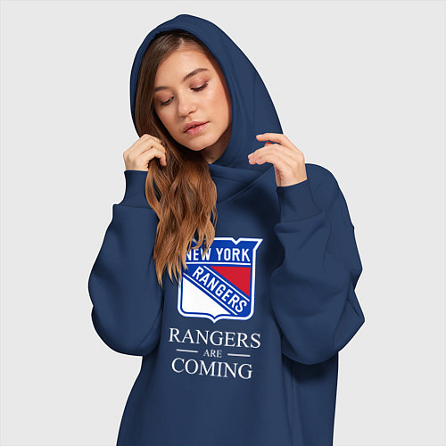 Женская толстовка-платье Rangers are coming, Нью Йорк Рейнджерс, New York R / Тёмно-синий – фото 3