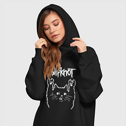 Женское худи-платье Slipknot, Слипкнот Рок кот, цвет: черный — фото 2