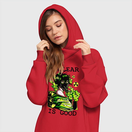 Женская толстовка-платье Девушка с цветком в противогазе / Красный – фото 3