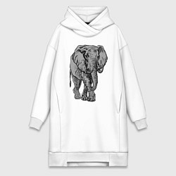 Женское худи-платье Огромный могучий слон, цвет: белый