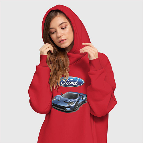 Женская толстовка-платье Ford - legendary racing team! / Красный – фото 3