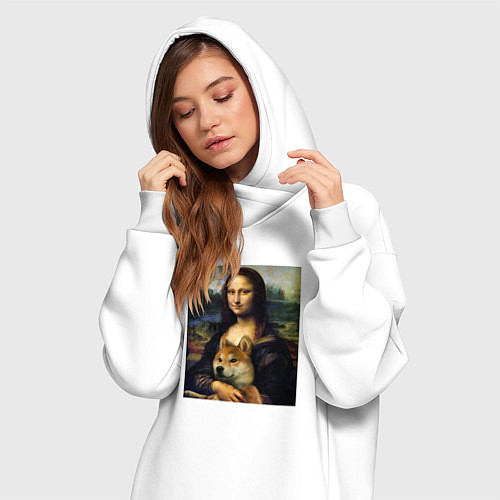 Женская толстовка-платье Shiba Inu Mona Lisa / Белый – фото 3