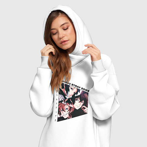 Женская толстовка-платье Великий из бродячих псов, Дазай Осаму, Чуя Накахар / Белый – фото 3