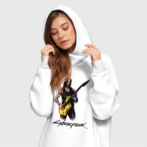 Женская толстовка-платье Cyberpunk 2077 Johnny гитарист / Белый – фото 3