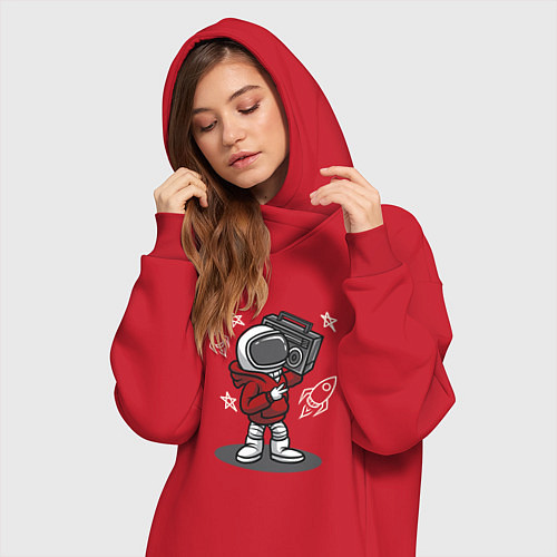 Женская толстовка-платье Космонавт с магнитофоном / Красный – фото 3