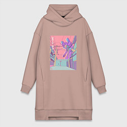 Женское худи-платье Shin Seiki Eva 01 возвышается над городом, цвет: пыльно-розовый