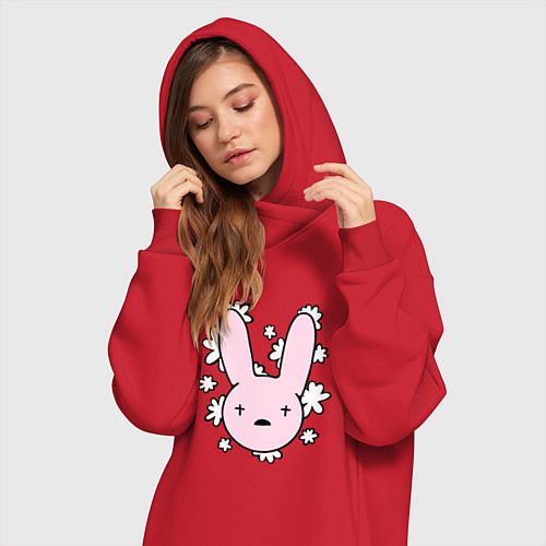 Женская толстовка-платье Bad Bunny Floral Bunny / Красный – фото 3
