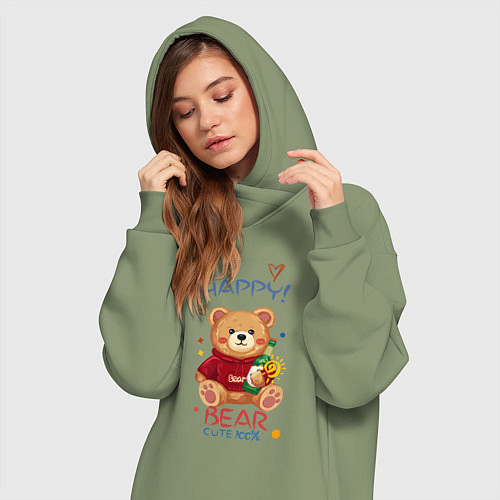 Женская толстовка-платье СЧАСТЛИВЫЙ МИШКА HAPPY BEAR CUTE 100% / Авокадо – фото 3