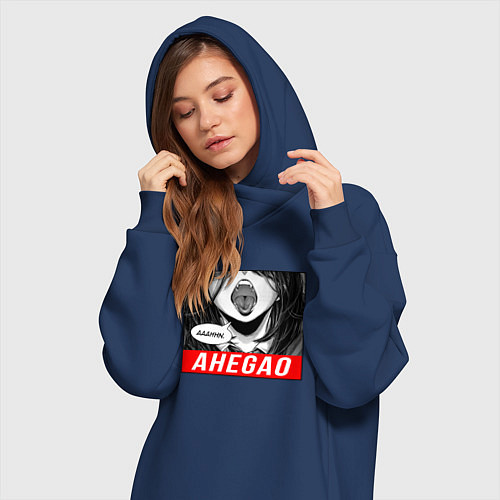 Женская толстовка-платье Девушка с открытым ртом Ahegao / Тёмно-синий – фото 3