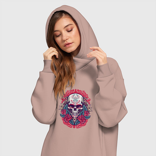 Женская толстовка-платье Roses Skull / Пыльно-розовый – фото 3