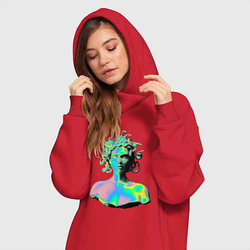 Женская толстовка-платье Gorgon Medusa Vaporwave Neon / Красный – фото 3