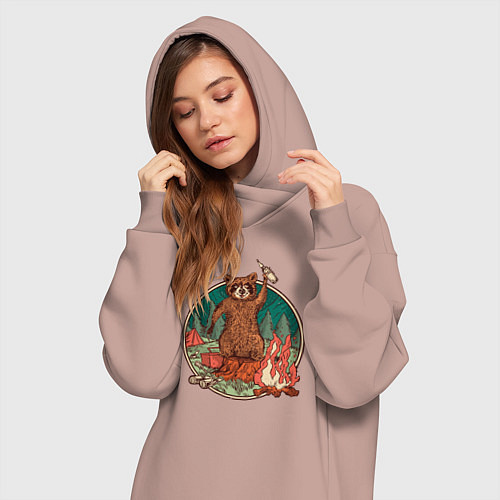 Женская толстовка-платье Винтажный енот на отдыхе Camping Raccoon / Пыльно-розовый – фото 3