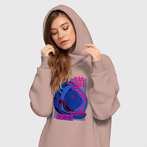 Женская толстовка-платье Кошка в скафандре / Пыльно-розовый – фото 3