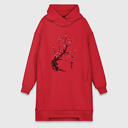 Женское худи-платье Сакура с иероглифами, цвет: красный