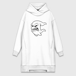 Женское худи-платье Летящий злобный призрак Flying evil Ghost, цвет: белый
