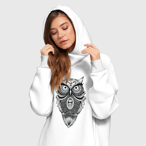 Женская толстовка-платье Сова в стиле Мандала Mandala Owl / Белый – фото 3