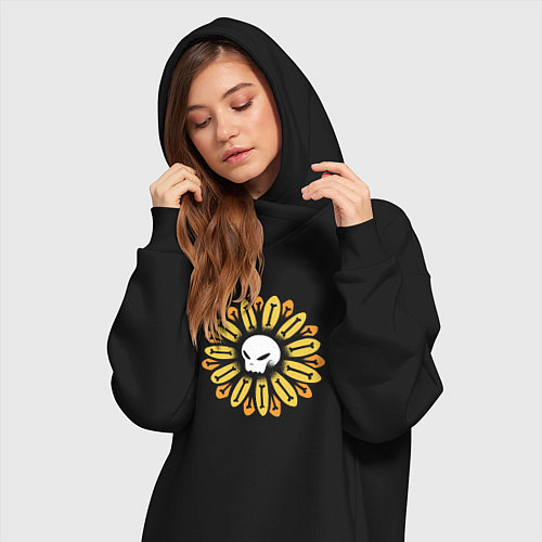 Женская толстовка-платье Череп Подсолнух Sunflower Skull / Черный – фото 3