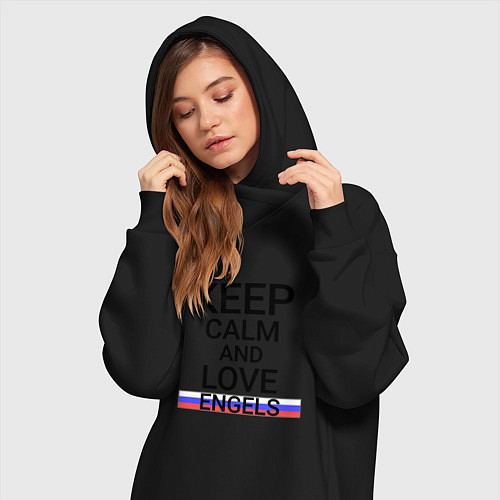 Женская толстовка-платье Keep calm Engels Энгельс / Черный – фото 3