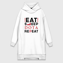 Женское худи-платье Надпись: Eat Sleep Dota Repeat, цвет: белый