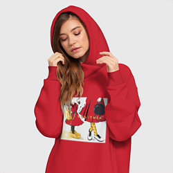 Женское худи-платье Мама и дочка с мороженым держатся за руки надпись, цвет: красный — фото 2