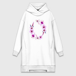 Женское худи-платье Цветы Венок Из Розовых Гибискусов, цвет: белый