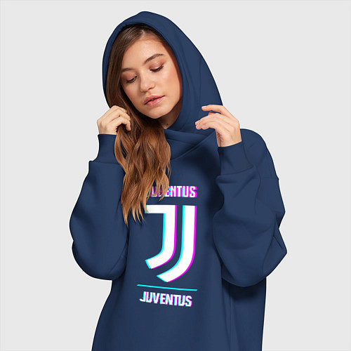 Женская толстовка-платье Juventus FC в стиле Glitch / Тёмно-синий – фото 3